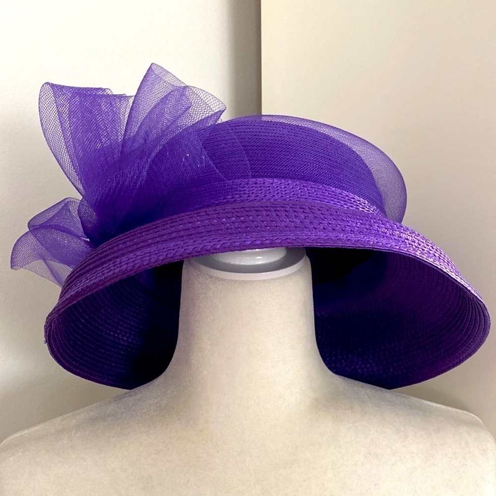 Purple Derby Hat Red Hat Society Mesh Ribbon Pearl Summer Beach Party Bingo